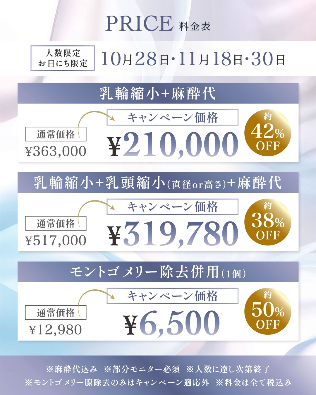 那覇院の乳輪縮小キャンペーンの料金