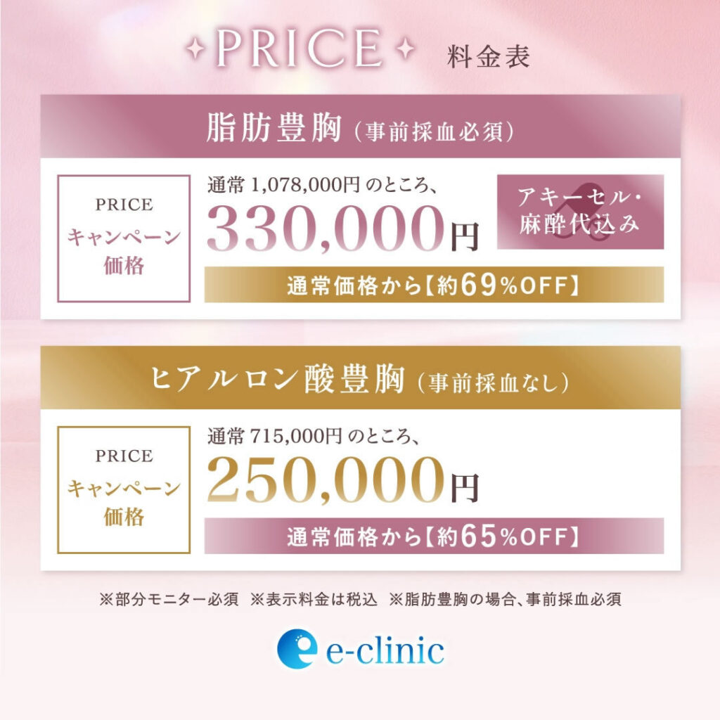 豊胸コラボオペの料金表